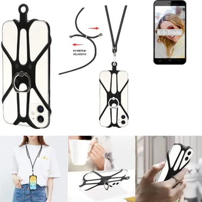 Produktbild von K-S-Trade 3in1 Handykette Handyband Handykordel Halsband Smartphone-Ring Handy-Ring kompatibel mit HomTom HT16S Fingerhalterung Handyring