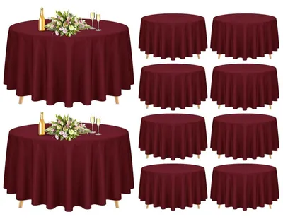 Obrázok produktu pre 10 kusov okrúhlych obrusov, burgundská farba, priemer 228,6 cm, vyrobené z polyesteru, vhodné do práčky, odolné proti pokrčeniu, ideálne na svadbu, oslavu alebo banket