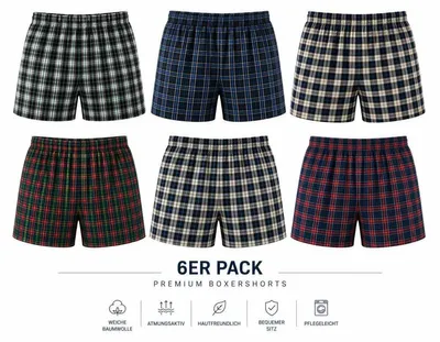 Produktbild von Herren Boxershorts 6er Pack 100% Baumwolle – elastischer Bund, Eingriff mit Knopf, Mehrfarbig/L