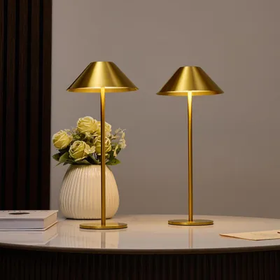 Immagine prodotto di 2 lampade da tavolo LED dorate, ricaricabili a batteria, senza fili, con dimmer e touch control