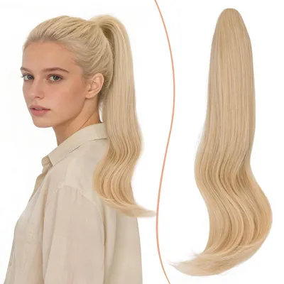 Immagine prodotto di Parrucca a coda di cavallo, lunghezza 40 cm, ondulata, in fibra sintetica, bionda/biondo cenere, con clip per l'applicazione