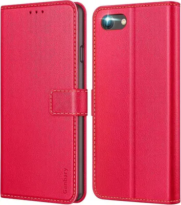 Produktbild von iPhone SE 2022 5G / SE 2020 Leder Hülle Rot mit Kartenschlitzen & Standfunktion