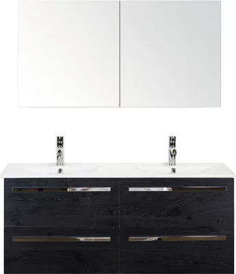 Produktbild von Sanox Badmöbel-Set Seville BxHxT 121 x 170 x 46 cm Frontfarbe black oak mit Waschtisch Keramik weiß, Waschtischunterschr