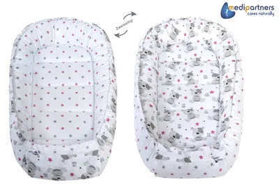 Produktbild von Babynestchen 5tlg Babynest Babydecke Steckkissen Kuschelnest Einschlagdecke Baumwolle 100x60x15 Teddybär mit dunkelrosa Minky