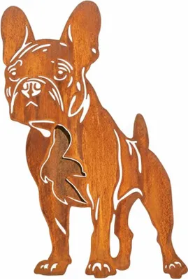 Produktbild von Edelrost Boston Terrier - Rost Deko Hund Rostfigur Gartendeko für Draußen - stabile Metall Gartenfigur aus Stahl - Wetterfest für Beet Terrasse - 44x38cm