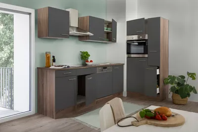 Produktbild von Küche Küchenzeile Leerblock Einbauküche Eiche York Grau Oliver 310 cm Respekta