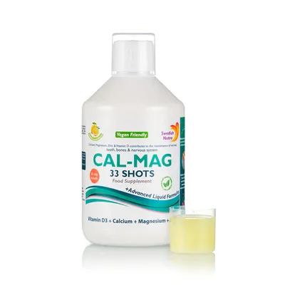 Image de Swedish Nutra® Cal - Mag - Vitamine D3, Calcium, Magnésium, Zinc - pour les os, les dents, les muscles & les nerfs - absorption rapide - 33 shots - 500ml