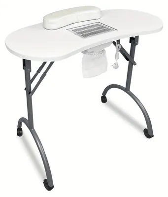 Image de Table de manucure - Table à ongles - Table de travail - Bureau de manucure - Table pour salon de beauté - Pliable, avec roulettes