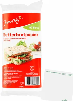 Produktbild von Jeden Tag Butterbrot-Papier Zuschnitte (100Stk) + usy Block
