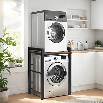 Produktbild von Waschmaschinenregal überbau 75x65x105cm, Waschmaschinenschrank Waschmaschine Trockner Schrank, Regal über Waschmaschine 3 Höhenverstellbar, Tragfähigkeit 350 kg (Schwarz)