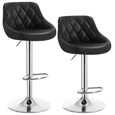 Image de Lot de 2 tabourets de bar réglables en hauteur (83-103 cm) – Tabourets de bar pivotants avec dossier, chaises de salle à manger en cuir synthétique