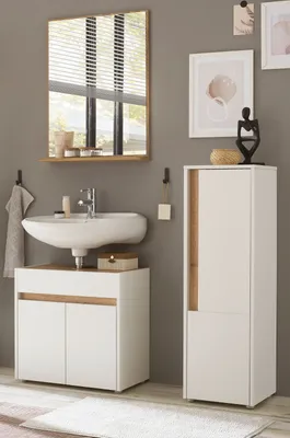 Produktbild von Badmöbel Set 3-teilig "Center" weiß und Eiche Badkombination 114 x 200 cm