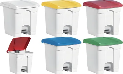 Produktbild von helit Tret-Abfalleimer the step, 30 Liter, weiß/rot (5690697)