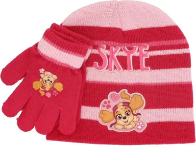 Produktbild von Paw Patrol Skye Kinder Wintermütze plus Handschuhe – Rosa / 52/54