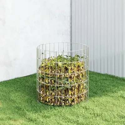 Productafbeelding van Compostbak van verzinkt staal, 50 x 50 cm, compostcontainer voor bladeren en groenafval, weerbestendig, geventileerd met een bodemrooster voor het composteerproces