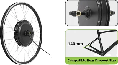 Obrázek produktu pro Sada pro přestavbu na elektrokolo, motor v zadním náboji, systém podpory šlapání, 52 V, 2000 W, zadní šroub, 27,5