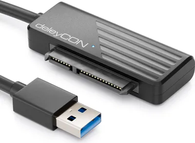 Produktbild von deleyCON USB 3.0 SATA Adapter Kabel USB A zu 2,5" Zoll Festplatten Laufwerke HDDs SSDs 5 GBit/s UASP SATA I II III Plug&Play