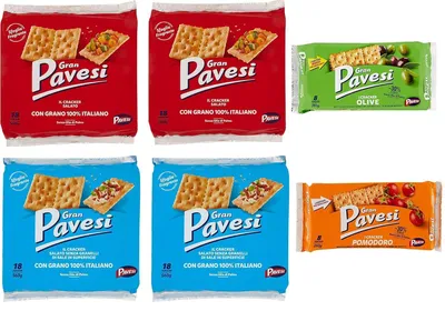Produktbild von Pavesi Italian Gourmet Cracker Mix Bundle 4x 560g + 2x 280g + Italian Gourmet Polpa – Knusprige italienische Cracker Mischung mit Salz, Olive & Tomate, Snack Crackers Vorratspack