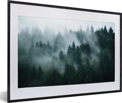 Produktbild von MuchoWow® Gerahmtes Poster Nebel - Bäume - Wald 60x40 cm - Poster mit Schwarzem Bilderrahmen Wandposter Rahmen Foto Bilder - Schlafzimmer - Plakat in Rahmen - Drucken