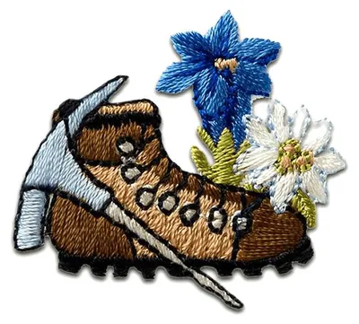 Obrázek produktu pro Trachten horolezecký květ boty - nášivka, nažehlovací, nášivka, nášivky, k nažehlení, velikost: 4,3 x 3,7 cm
