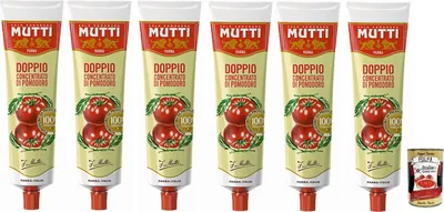 Produktbild von 6x Mutti Doppio Concentrato di Pomodoro,Doppeltes Tomatenkonzentrat,100% Italienische Tomate,130g Tube + Italian Gourmet Polpa di Pomodoro 400g Dose
