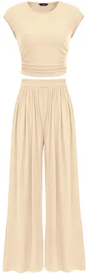 Produktbild von PRETTYGARDEN 2-teiliges Damen-Sommer-Outfit 2024, Flügelärmel, gerüscht, schmal,