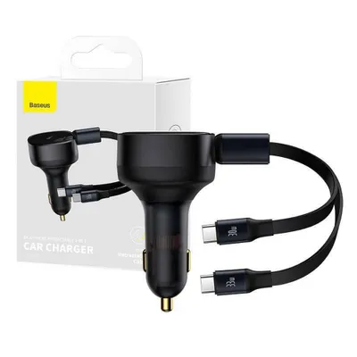 Zdjęcie produktu dla Ładowarka samochodowa Baseus Enjoyment z kablami USB-C, 33W (czarna)