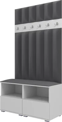 Obrázek produktu pro Šatní set Nela III LUX, čalouněná šatní skříň 100 cm s lavicí, nástěnnými panely a úložným prostorem (barva: bílá + Trinity 15)