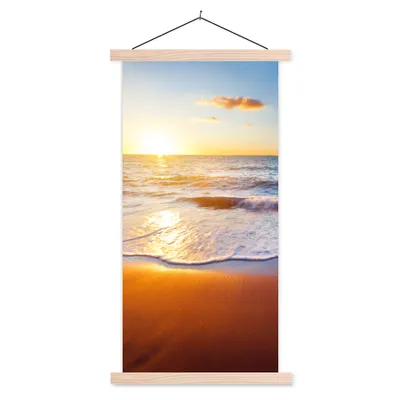 Produktbild von MuchoWow® Textilposter Strand - Meer - Sonne - Horizont 40x80 cm mit holzfarbenen Rahmen - Wohnzimmer