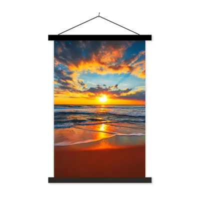 Produktbild von MuchoWow® Textilposter Meer - Sonnenuntergang - Strand - Wolken - Orange 120x180 cm mit schwarzem Rahmen - Fotos