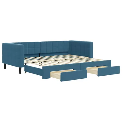 Image de vidaXL Lit de jour extensible avec tiroirs bleu 90x200 cm velours