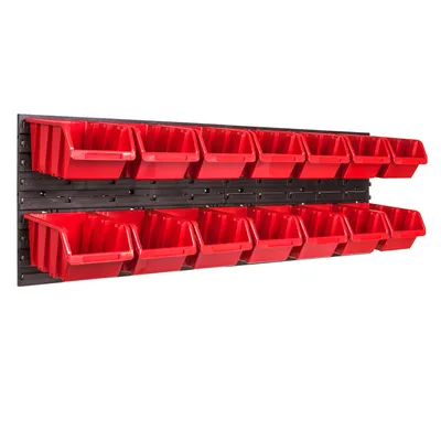 Obrázok produktu pre Nástenný panel na náradie 115,2 x 39 cm s 14 ks. Krabice závesný Červené Boxy Skladovací systém