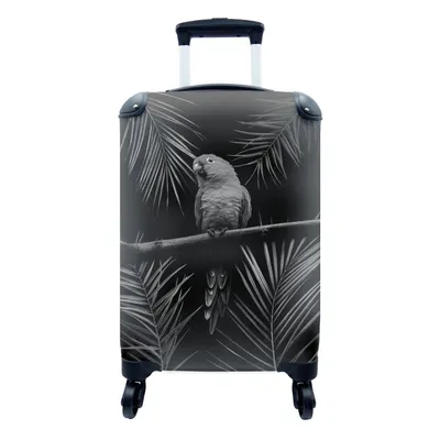 Produktbild von MuchoWow® Koffer Handgepäck Trolley Rollkoffer Kleine Reisekoffer mit 4 Rollen - Vogel auf schwarzem Hintergrund mit Palmzweigen - schwarz und weiß - Cabin Size < 55x40x23 cm & 55x40x20 cm - Fotokoffer - Kabinenkoffer - Boardgepäck - Reise-Box - Reisekoffer - Reisegepäck - Koffer mit Bild - Trolley für Kinder