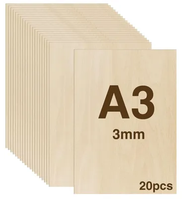 Zdjęcie produktu dla Sklejka lipowa - A3 - 420 x 300 x 3 mm - 20 sztuk - Płyty do wycinania laserowego