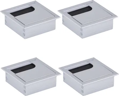 Produktbild von HOOZ 4x Kabeldurchführung Schreibtisch, 80mm Aluminium Kabeldurchlass mit Bürstendichtung, Kabeldurchführung Tisch für Tisch Büro Arbeitsplatten, Kabelkanal für Möbel und Schreibtisch (Quadratisch)