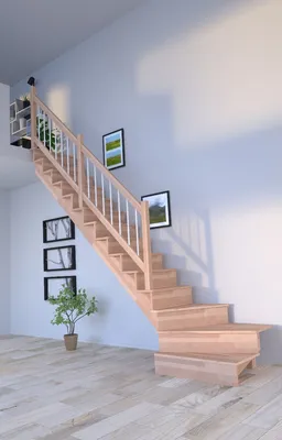 Produktbild von Holztreppe Lindos (Buche) in  1/4 gewendelter Ausführung links-80 cm-Holz-Edelstahl Geländer weiß-mit Setzstufen