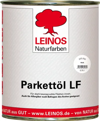 Produktbild von LEINOS Parkettöl LF 253 weiß 0,75 L – Natürlich pigmentiertes Holzöl für Parkett & Dielen, lösemittelfrei, offenporig, UV-stabil & strapazierfähig – ideal für helle Holzfußböden im Innenbereich