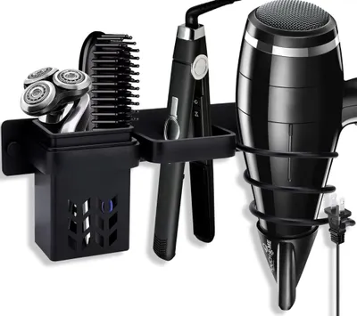 Produktbild von Haartrocknerhalter, Fönhalter Ohne Bohren, Haartrocknerhalter mit Kabelhalter, Multifunktional Fönhalter, Badorganizer Multifunktional für Hotel Baderzimmer Wohnzimmer Barbershop