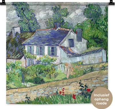 Produktbild von MuchoWow® Wandteppich Wandbehang Haus in Auvers - Vincent van Gogh 60x60 cm Tapisserie Dekoration Wandtuch - Dekorationen - Wand Decke