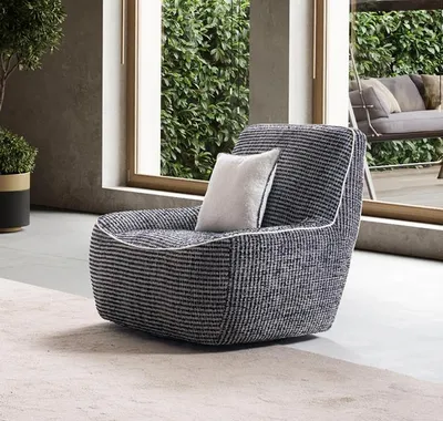 Immagine prodotto di Poltrona di design, grigia, in tessuto, per una persona. Divano lounge per una persona