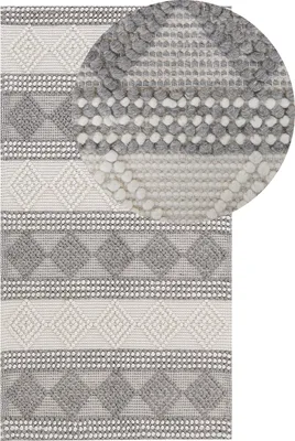 Produktbild von BELIANI Teppich Läufer Beige / Grau Wolle Rechteckig 80 x 150 cm Geometrisches Muster Handgewebt Boho Skandi Kurzhaar Kurzflor Wohn- und Schlafzimmer
