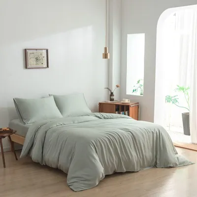Image de Housse de couette en bambou 200x200 cm – Vert sauge – Qualité hôtelière