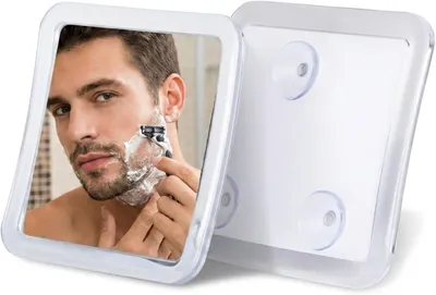 Obrázek produktu pro Zrcadlo do sprchy s přísavkou – nerozbitné nástěnné zrcadlo, ideální pro holení – design bez mlhy (13,5 cm x 13,5 cm – průhledné)