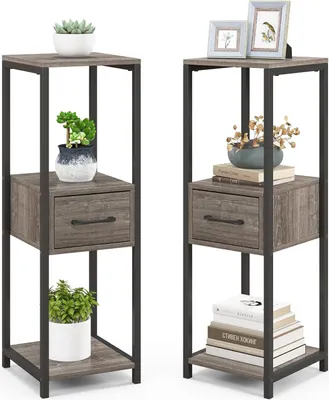 Produktbild von GOPLUS 2 tlg. Blumenständer, 3-Stufiger Pflanzenständer mit Schublade, Pflanztisch Blumentisch Blumenregal Pflanzenregal