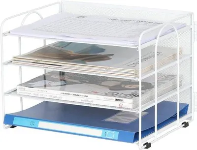Image de Organiseur de bureau à 4 compartiments pour documents A4 et magazines - Blanc