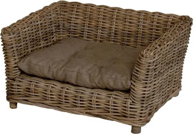 Produktbild von KRINES HOME Hundekorb / Hundebett aus Natur Rattan mit Kissen / Großer Korb für Hunde (Größe L)