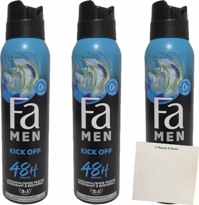 Produktbild von Fa Men Men Kick Off 48h Schutz 3er Pack (3x150ml Deodorant & Bodyspray 2in1) + usy Block
