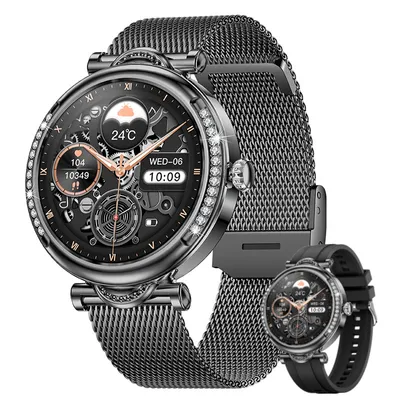 Immagine prodotto di Smartwatch da donna, orologio con cardiofrequenzimetro e misuratore di pressione, risposta/chiamate, contapassi impermeabile per telefono Android iOS, donna, nero