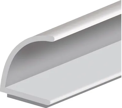 A close-up, angled view of a white, curved profile strip, likely a door seal or trim, against a white background.