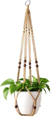 Image de Porte-fleurs en macramé de jute pour l'intérieur et l'extérieur, 89 cm